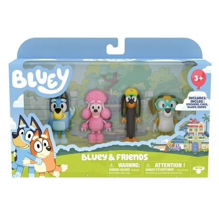 Bluey Friends Figure 4-Pack, with Bluey, Coco, Honey, Snickers, Ages 3+, Toddler Toys