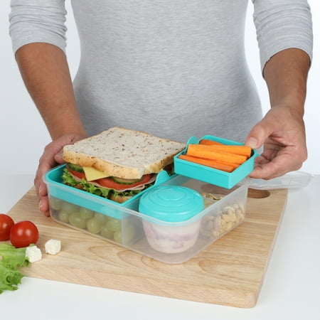 Sistema To Go, 1.65L/6.9 Cups, 1 Pack, Plastic Rectangular Bento Lunch with Yogurt Pot, Teal