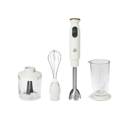 Beautiful 2-Speed Immersion Blender with Chopper & Measuring Cup, White Icing by Drew Barrymore, White