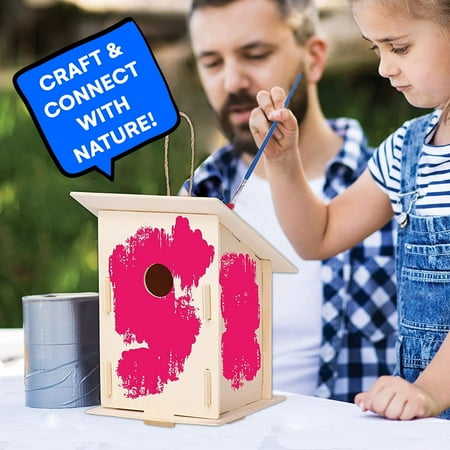 12 Wooden Birdhouse Crafts for Kids - DIY Unfinished Wood Birdhouse Kits with Paint Strips, Paintbrushes & Stickers - Bulk Arts and Crafts Set