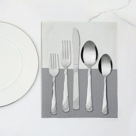 Mainstays Swirl 49 Piece Stainless Steel Flatware and Organizer Tray Set, Silver, Service for 8 3.29 lb