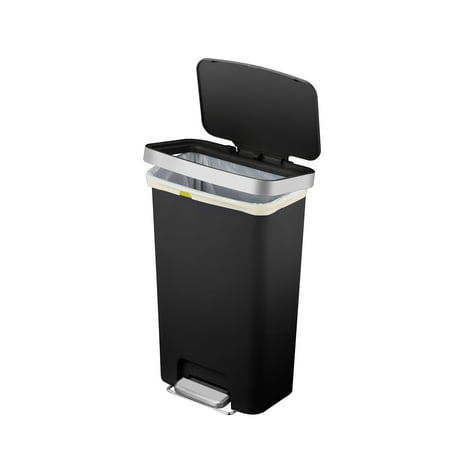 Better Homes & Gardens 11.9 Gallon Kitchen Trash Can, Plastic Step-On Kitchen Trash Can, Black, Black