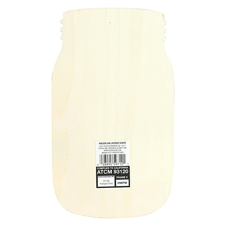 Plaid Unpainted Surface, Wood Mason Jar, 1 Piece, 10"