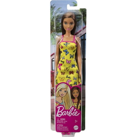 Barbie Doll (11.5 inches) with Colorful Butterfly and Barbie Logo Print Dress & Strappy Heels, Ages 3 & Up