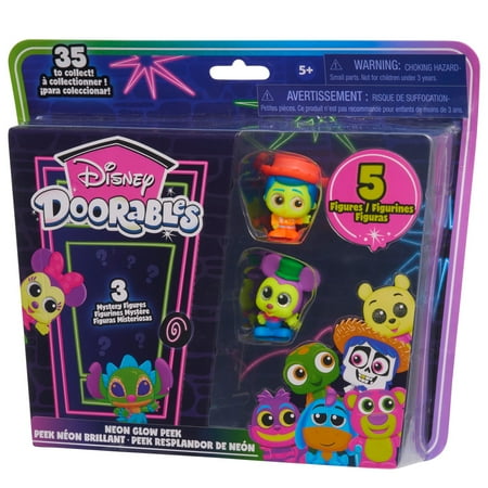 Disney Doorables Neon Glow Peek Figures, 1.5-inch Collectible Figurines, Kids Toys for Ages 5 up
