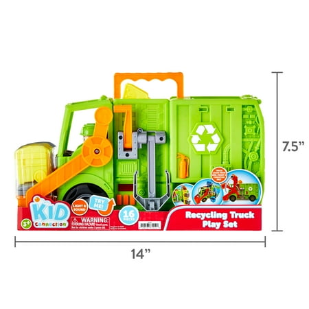 Kid Connection Recycling Truck Play Set with Lights and Sounds, 16 Pieces, Toddler Toy Ages 3+