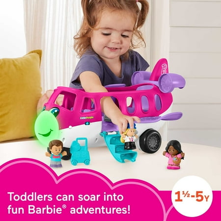 Little People Barbie Toy Airplane with Lights Music and 3 Figures, Little Dream Plane, Toddler Toys