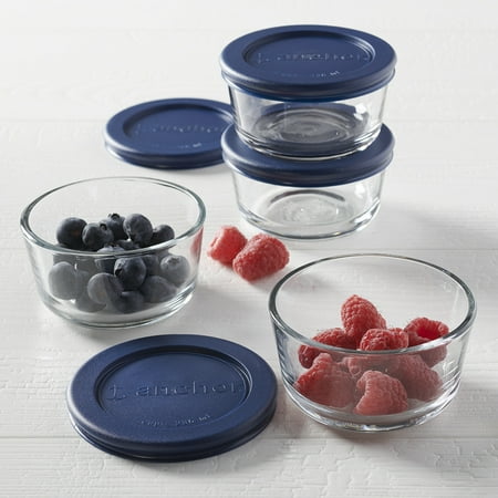 Anchor Hocking Glass Food Storage Containers with Lids, 1 Cup Round, Set of 4