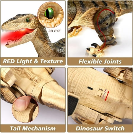 JBee Ctrl Remote Control Dinosaur Toys for Kids Boys Girls Walking Robot RC T-Rex with Lights and Sounds Dinosaur Toy Gifts for Boys Age 3-5, 5-7, 8-12 Years Old - Brown