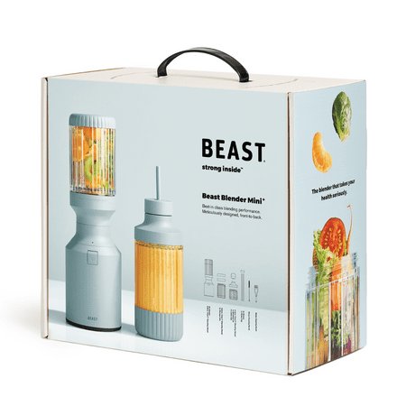 The Beast Mini? Blender Plus | Personal Countertop Blending for Smoothies, Shakes, Food Prep & Frozen Fruits & Veggies | Extra Portable Vessels, Straw Cap & Straws Included | 600W Motor (Mist)