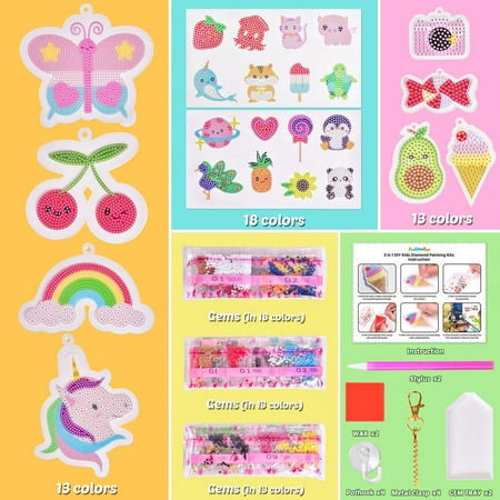 24Pcs Diamond Art Kits for Kids, Diamond Painting Kits, Arts and Crafts DIY Creative Gem Art As Gifts Ideas for Girls Boys, Small Diamond Painting Stickers, Kids Craft Age 6+