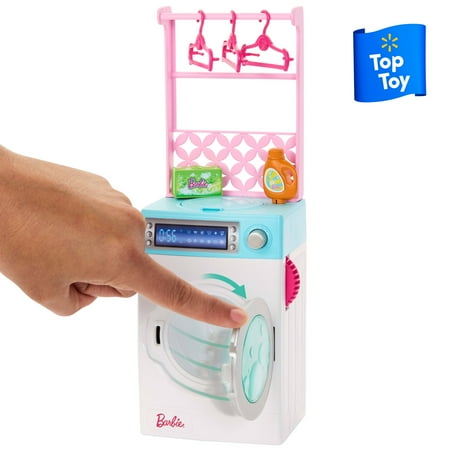 Barbie World Spinning Washer & Dryer Toy Playset with Laundry Accessories like Hangers, Basket, & More