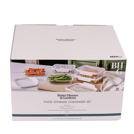 Better Homes & Gardens 2.3Cup Rectangle Glass Food Storage Container with Tritan Lid. Set of 5, 10 Pieces