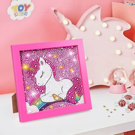 TOY Life 5D Diamond Gems Kits for Kids with Wooden Frame Diamond Arts and Crafts for Kids Ages 6 8 10 12 Gem Art Painting Kit Unicorn Diamond Dots Painting Kits for Kids Art Project