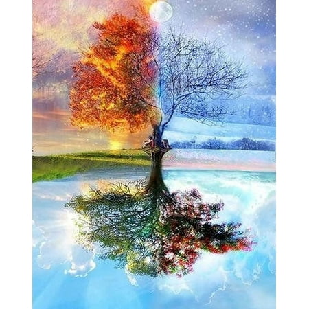 Dwelke Paint by Numbers for Adults Kids Beginner DIY Landscape Painting Supplies Arts Craft, 16"x20"-Without Frame, Four Season Tree of Life