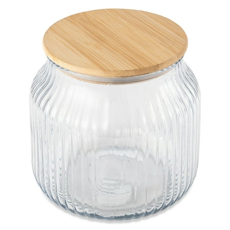 Thyme & Table Small (2.2 L) Ribbed Glass Kitchen Organization Jar with Bamboo Lid, Clear