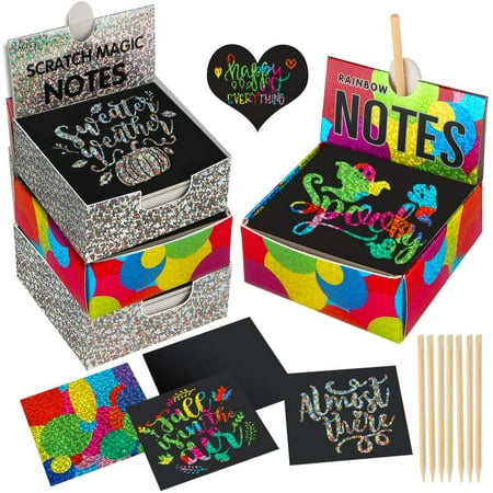Mocoosy 4 Pack Mini Rainbow Scratch Off Art Notes, Holographic Glitter Scratch Paper Arts and Crafts for Kids Magic Scratch Notes Paper Card Christmas Birthday Gift Box
