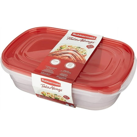 Rubbermaid TakeAlongs, 1 Gallon, 2 Packs, Red, Large Rectangular Plastic Food Storage ContainersRed,