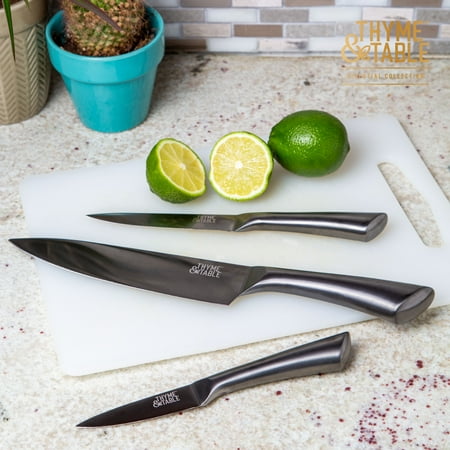 Thyme & Table Non-Stick Coated High Carbon Stainless Steel Carbon Chef's Knives, 3 Piece Set