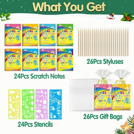 ZMLM Rainbow Scratch Party Favors Kids: Birthday Gifts Toy Bulk Scratch Art Notebook 24 Pack Birthday Goodie Bags Stuffers Girls Boys Art Craft Kit Pads Easter Classroom Prizes School