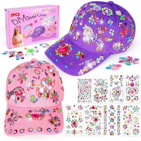 6 7 8 9 10 11 Year Old Girls Gifts, Arts and Crafts for Kids Age 4-12 Girl Stickers Baseball Caps Toys for 3 4 5 Year Old Birthday Presents for Kid Teenager Craft Kits Glitter Gem Sun Hat