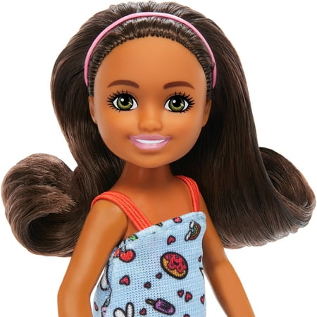 Barbie Chelsea Doll, Small Doll Wearing Removable Blue Dress with Brown Hair & Green Eyes