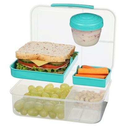 Sistema To Go, 1.65L/6.9 Cups, 1 Pack, Plastic Rectangular Bento Lunch with Yogurt Pot, Teal