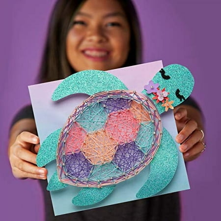Craft-tastic DIY String Art - Craft Kit for Kids - Everything Included for 2 Fun Arts & Crafts Projects - Features a Sparkly Sea Turtle & Hibiscus Flower Patterns