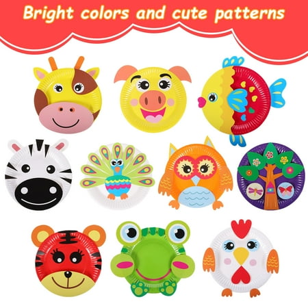 1 Set Arts and Crafts for Kids, Toddler Crafts Animal Paper Plate Art Kit Gift for 3 4 5 6 Year Old Boys Girls DIY Kids Crafts