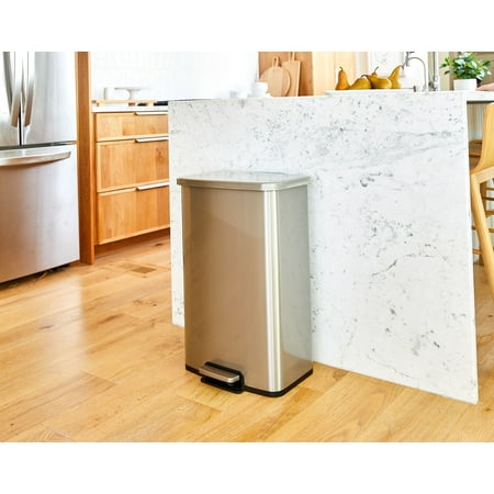 Better Homes & Gardens 13.2 Gallon Rectangular Stainless Steel Trash Can, Kitchen Step Trash Can
