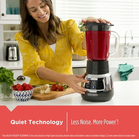 Black & Decker Quiet Blender, 48 oz Glass Jar, Personal Blending Jar, 900 W Peak Power, 3 Speeds, 3 Auto Functions, BL1400DG-P