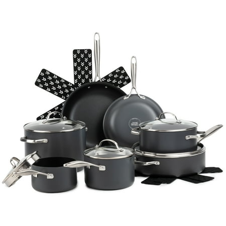 Thyme & Table Hard Anodized 15-Piece Cookware Set Non-Stick - Black