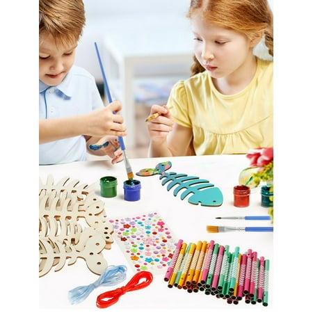 12 Pack Wind Chime Kit for Kids,Fish Wind Chime Kit Wooden Arts and Crafts for Girls Boys DIY Fish Bone Craft for Art Activity Birthday Party, 1 Set?12Pcs?