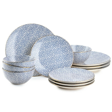 Thyme & Table Blue Dot 12 Piece Dinnerware SetBlue,