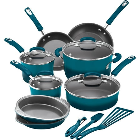 Rachael Ray 15 Piece Nonstick Pots and Pans Set, Marine Blue