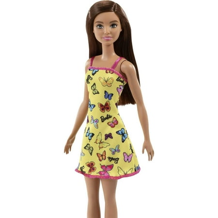 Barbie Doll (11.5 inches) with Colorful Butterfly and Barbie Logo Print Dress & Strappy Heels, Ages 3 & Up