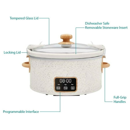 The Pioneer Woman 6 Qt Digital Slow Cooker with Locking Lid, Linen Speckle, Off-White