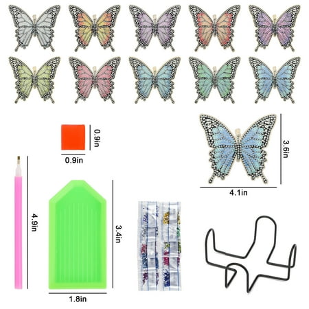TSV 10pcs Butterflies Diamond Painting Coasters Kit with Holder, DIY Diamond Art Craft for Adults