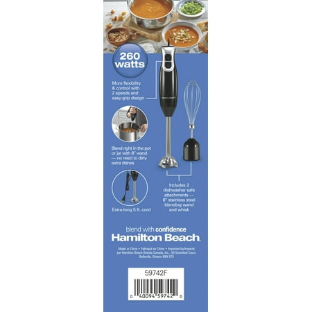 Hamilton Beach 2 Speed Stainless Steel Immersion Blender with Blending Wand and Whisk, 59742FBlack,