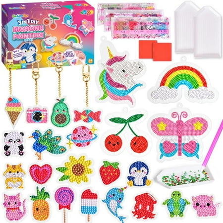 24Pcs Diamond Art Kits for Kids, Diamond Painting Kits, Arts and Crafts DIY Creative Gem Art As Gifts Ideas for Girls Boys, Small Diamond Painting Stickers, Kids Craft Age 6+