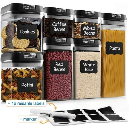 Airtight Food Storage Containers With Lids, 7 PCS BPA Free Kitchen Plastic Storage Containers for Dry Food,Flour and Sugar, for Pantry Organization and Storage