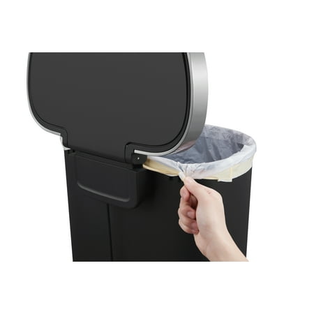 Better Homes & Gardens 14.5 Gallon Trash Can, Plastic Step On Kitchen Trash Can, Black, Black