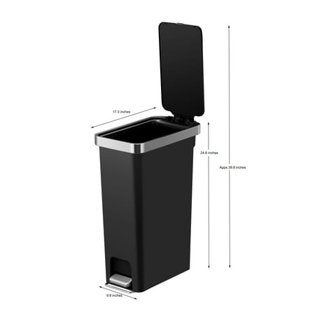 Better Homes & Gardens 10.5 Gallon Kitchen Step Trash Can, Plastic Slim Step-On Kitchen Trash Can, Black, Black