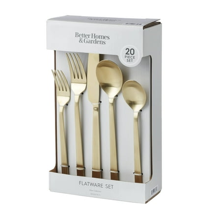 Better Homes & Gardens River 20-Piece Gold Stainless Steel Flatware Set with Handles (Service for 4)