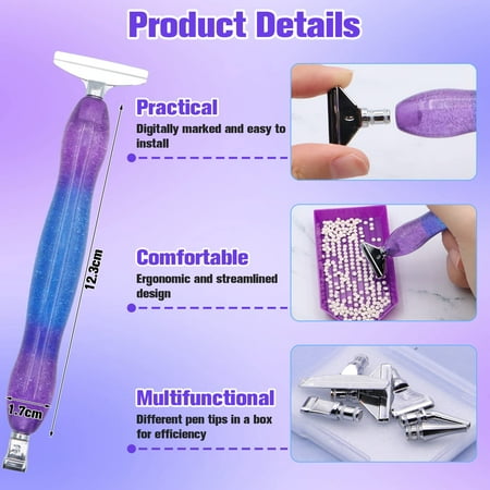 ZYNERY 18 Pcs Diamond Painting Pens Kit, Metal Tips & Resin Drill Pens, Diamond Painting Tools Accessories with Anti-slip Mat, Tray, Clay - Ideal for DIY Craft, Diamond Art Lover & Beginner (Purple)