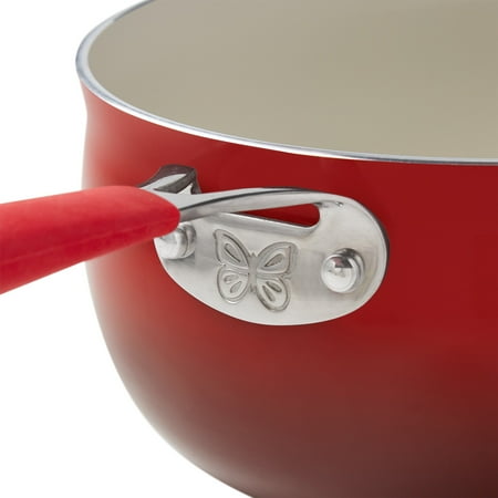 The Pioneer Woman Ceramic Classic 25 Piece Nonstick Aluminum Cookware Set, Silicone and Stainless Steel, Red