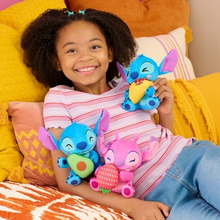 Disney Stitch Small 7-inch Plush Stuffed Animal, Angel with Strawberry, Kids Toys for Ages 2 up