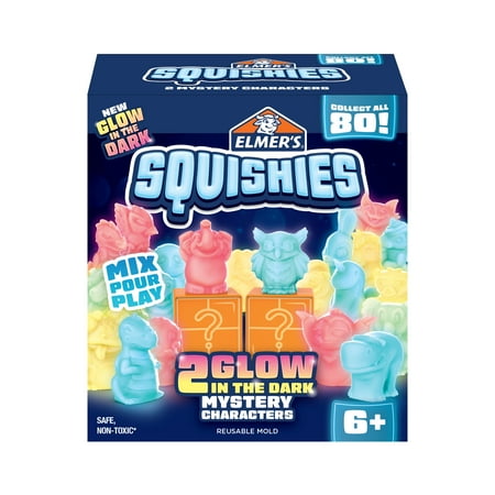 Elmer?s Squishies DIY Squishy Toy Kit, 2 Count Mystery Characters, Glow in the Dark Color