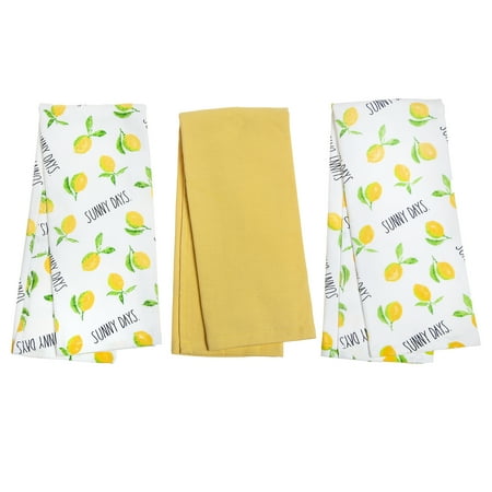 Rae Dunn Lots of Lemons Kitchen Towels Set, 3 Pack, Yellow & White