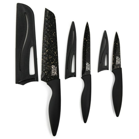 Thyme & Table Non-Stick Coated High Carbon Stainless Steel Speckled Kitchen Knives, 3 Piece Set, Black